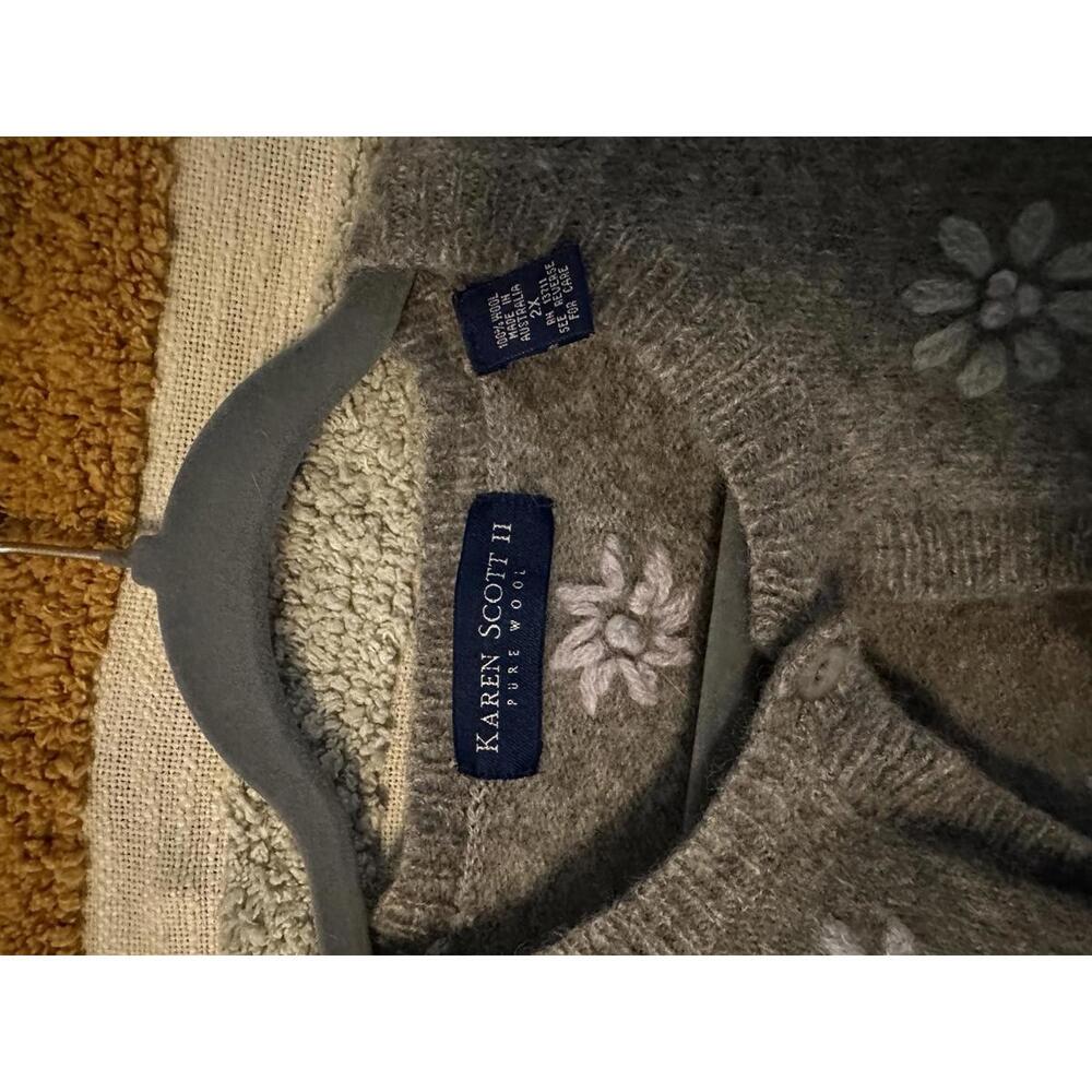 Karen Scott II Gray Pure Wool Button Cardigan - 2X - Picture 5 of 7